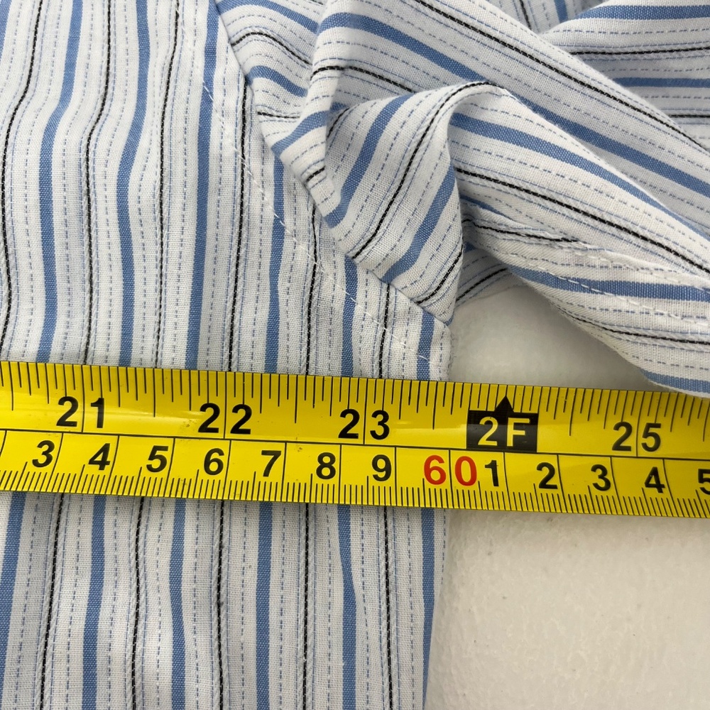 Corral West Ranchwear Mens Size L Button Up Shirt White Blue Striped Pearl Snap - Picture 6 of 8